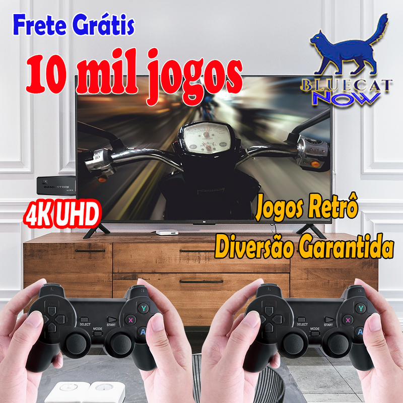 4K de Imagem e 10.000 mil jogos retrô, com 2 controles sem fio, compatível com jogos dos consoles PS1/ARCADE/SEGA/SNES/NINTENDO