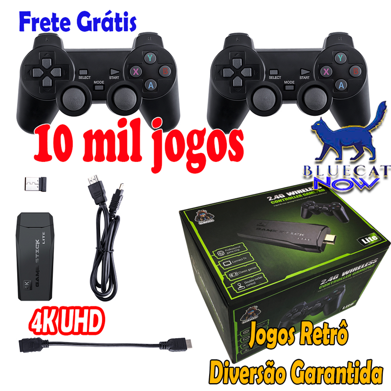 4K de Imagem e 10.000 mil jogos retrô, com 2 controles sem fio, compatível com jogos dos consoles PS1/ARCADE/SEGA/SNES/NINTENDO